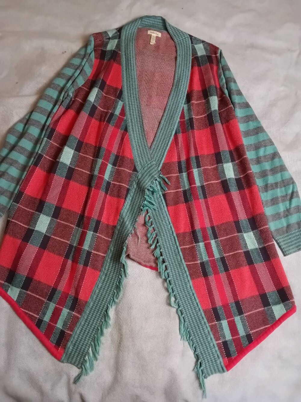Matilda Jane Womens Steadfast Open Front Cardigan Plaid Large
